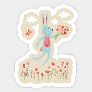 Be Hoppy Rabbit with Flowers Sticker